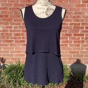 Theory navy blue tiered overlay jersey tank top size Small
